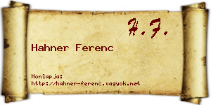Hahner Ferenc névjegykártya
